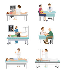 Doctor and patient vector medical healthcare hospital medicine nurse doctoral office in hospital visit in-patient people health care concept illustration