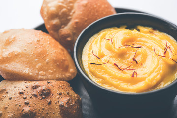 Amrakhand OR Mango Shrikhand with puri or Poori