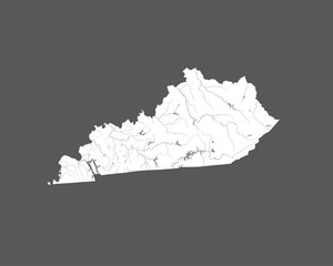 U.S. states - map of Kentucky. Hand made. Rivers and lakes are shown. Please look my other images of cartographic series - they are all very detailed and carefully drawn by hand WITH RIVERS AND LAKES.