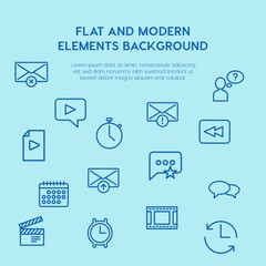 chat and messenger, video, time, email outline vector icons and elements background concept on blue background.Multipurpose use on websites, presentations, brochures and more