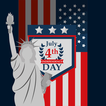 statue of liberty on flag american independence day vector illustration