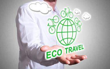 Eco travel concept above a human hand