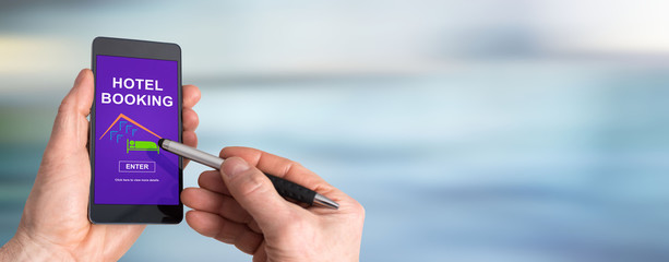Hotel booking concept on a smartphone