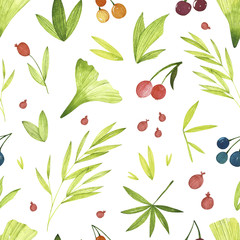 Watercolor flowers seamless pattern. Included branches and flowers elements.Perfect for you postcard design,invitations, projects, wedding card, poster, packaging.