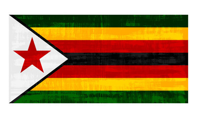 Zimbabwe flag isolated on white background. Vector illustration in grunge style.