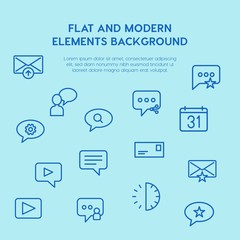 chat and messenger, video, time, email outline vector icons and elements background concept on blue background.Multipurpose use on websites, presentations, brochures and more