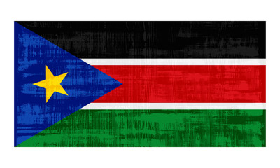 South Sudan flag isolated on white background. Vector illustration in grunge style.