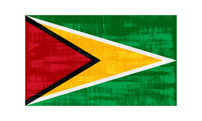 Guyana flag isolated on white background. Vector illustration in grunge style.
