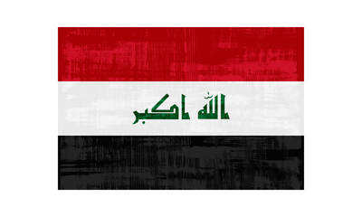 Iraq flag isolated on white background. Vector illustration in grunge style.