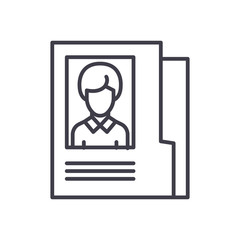 Employee personal file black icon concept. Employee personal file flat  vector symbol, sign, illustration.