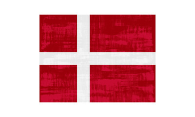 Denmark flag isolated on white background. Vector illustration in grunge style.