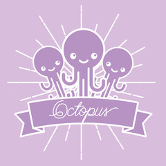 poster sunburst style sea life octopus vector illustration