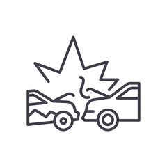Road accident black icon concept. Road accident flat  vector symbol, sign, illustration.