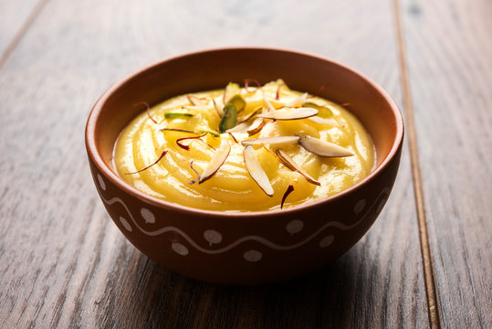 Shrikhand OR Srikhand is an Indian dessert made of strained yogurt, garnished with dry fruits and saffron.