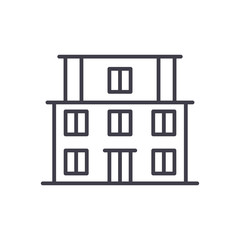 School building black icon concept. School building flat  vector symbol, sign, illustration.