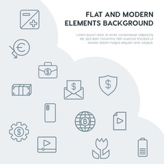 money, mobile, video, photos outline vector icons and elements background concept on grey background.Multipurpose use on websites, presentations, brochures and more