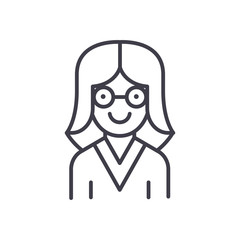 Woman scientist black icon concept. Woman scientist flat  vector symbol, sign, illustration.