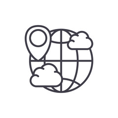 World weather forecast black icon concept. World weather forecast flat  vector symbol, sign, illustration.