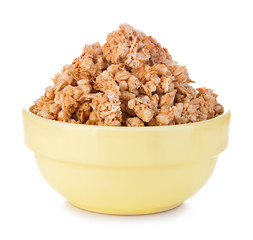 Breakfast cereal close-up isolated on white background.