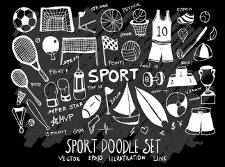 Hand drawn Sketch doodle vector Sport set on Chalkboard eps10