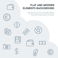 money, mobile, video, photos outline vector icons and elements background concept on grey background.Multipurpose use on websites, presentations, brochures and more