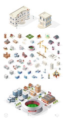 Fototapeta premium Build Your Own Isometric City . Isolated High Quality Vector Elements on White Background