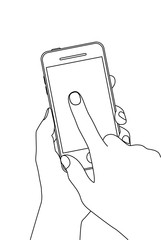 Line drawing of finger touching a smartphone screen