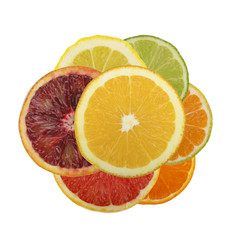 set of halves of citrus isolated on white background