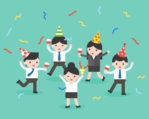 Happy business person at party, celebration, merry Christmas and happy new year flat concept