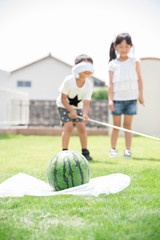 スイカ割りをする子供 © tatsushi