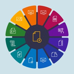 files, email, education Infographic Circle outline Icons Set. Contains such Icons as  profile,  file, reload,  business,  attach, search,  star,  scholarship and more. Fully Editable. Pixel Perfect