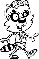 Cartoon Female Raccoon Scout Walking