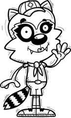 Cartoon Female Raccoon Scout Waving
