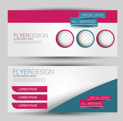 Flyer banner or web header template set. Vector illustration promotion design background. Blue and pink color.