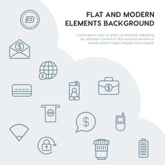 money, mobile, video, photos outline vector icons and elements background concept on grey background.Multipurpose use on websites, presentations, brochures and more