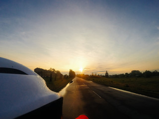 sunset behind the cyclist,