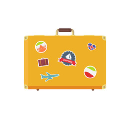 Yellow Retro Suitcase with Memory Sticker Sailboat