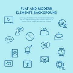 chat and messenger, video, time, email outline vector icons and elements background concept on blue background.Multipurpose use on websites, presentations, brochures and more