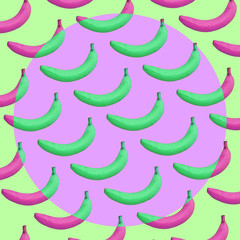 Exotic multi-colored banana pattern.  Contemporary art collage. Concept of memphis style posters. Abstract minimalism
