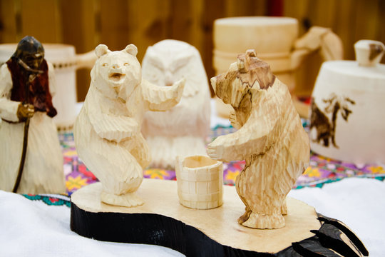 Wooden figures of bears