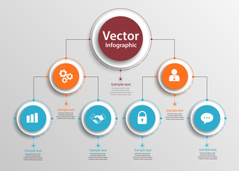 Business hierarchy organogram chart infographics. Corporate organizational structure graphic elements. Infographic design template with circles. Vector eps 10