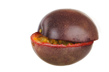 half of passion fruit isoalted on white background