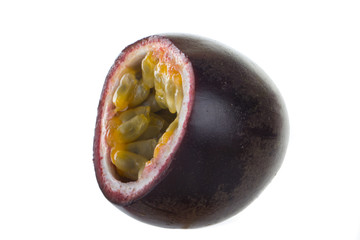 half of passion fruit isoalted on white background
