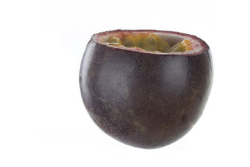 half of passion fruit isoalted on white background