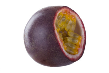 half of passion fruit isoalted on white background