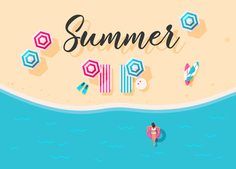 People swim and sunbathe. 