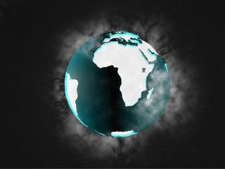 Earth planet Isolated Dark shadow lighting globe of Earth planet in space with vapour luminous continents and blue world ocean and clouds on black space background 3d illustration