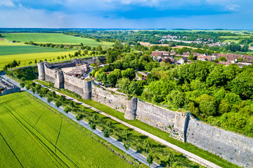 Fototapeta na wymiar Aerial view of the city walls of Provins, a town of medieval fairs and a UNESCO World Heritage Site in France