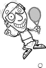 Cartoon Senior Racquetball Player Jumping