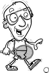 Cartoon Senior Racquetball Player Walking
